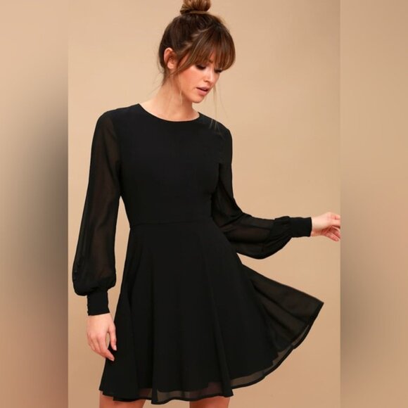 LULUS Sadie May Black Long Sleeve Mini Dress Sheer Size XS Whimsigoth - Picture 3 of 16